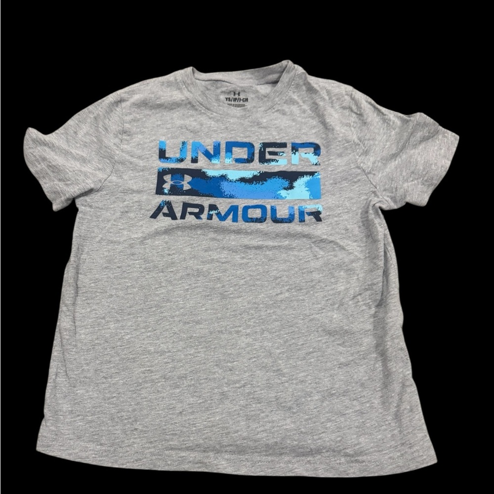 Under Armour Youth Heather Gray Tee with Blue Graphic